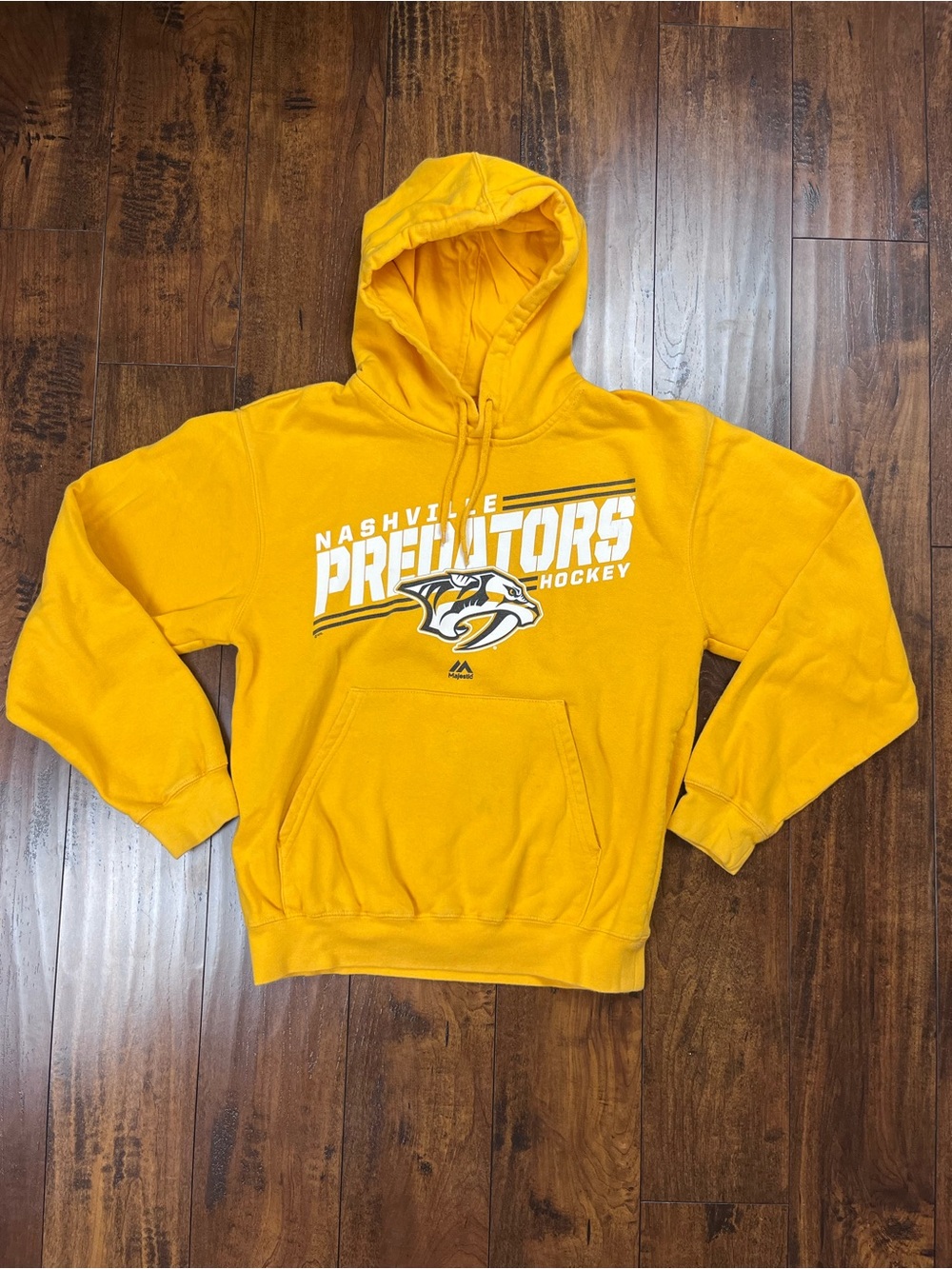 NASHVILLE PREDATORS Hoodie Hooded Sweatshirt Yellow NHL Size Small Majestic